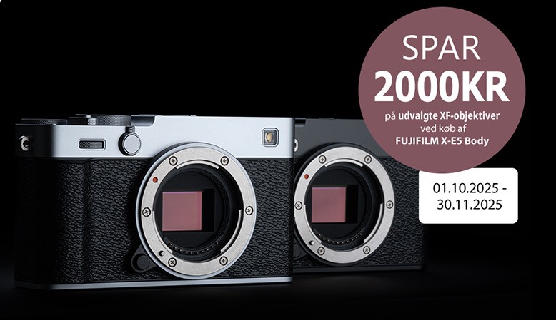 Fuji tilbyder en rabat på kr. 2.000,- på udvalgte objektiver ved køb sammen med et X-E5 kamerahus